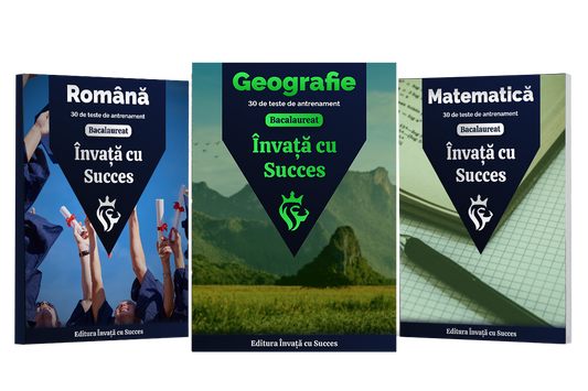 Pachet Bacalaureat cu 90 Teste Antrenament + Rezolvări |  Română + Matematică + Geografie